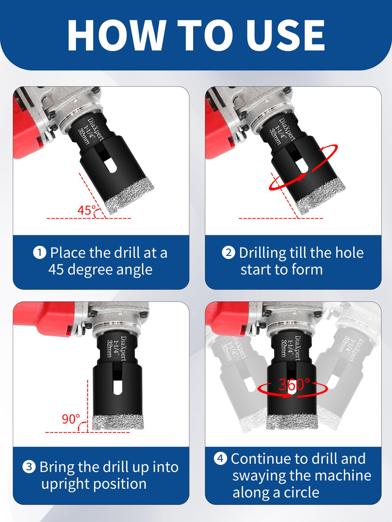 Diamond Drill Bits 1-1/4 Inch (32mm) for Porcelain Tile Ceramic Marble Brick Vacuum Brazed Hole Saw Black 32mm (1-1/4 in)