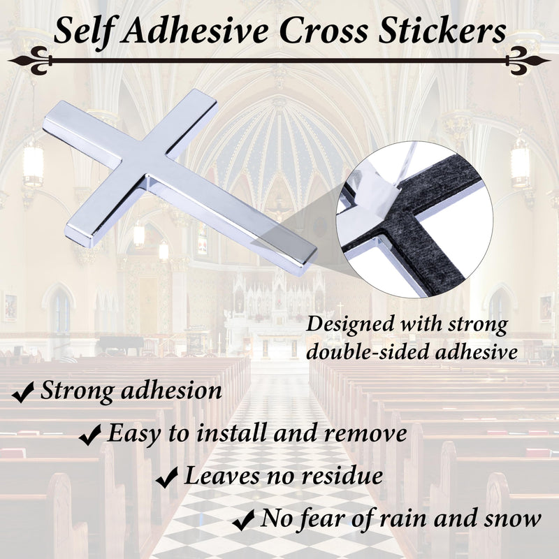 Metal Cross Decals for Cars, 2.5"×1.8" Christian Car Emblem Badge Decals, 3D Self Adhesive Cross Stickers Car Accessories, Jesus Stickers for Cars Body Fender Tail (Silver) Silver