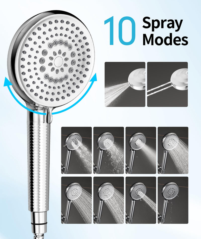 Filtered Shower Head with Handheld, 10 Spray Mode High Pressure Shower Head with Filters, Shower Filter Head for Hard Water, Powerful Spray for Cleaning, 2 Replaceable Filters Included, Chrome 10 Modes with 2 Filters
