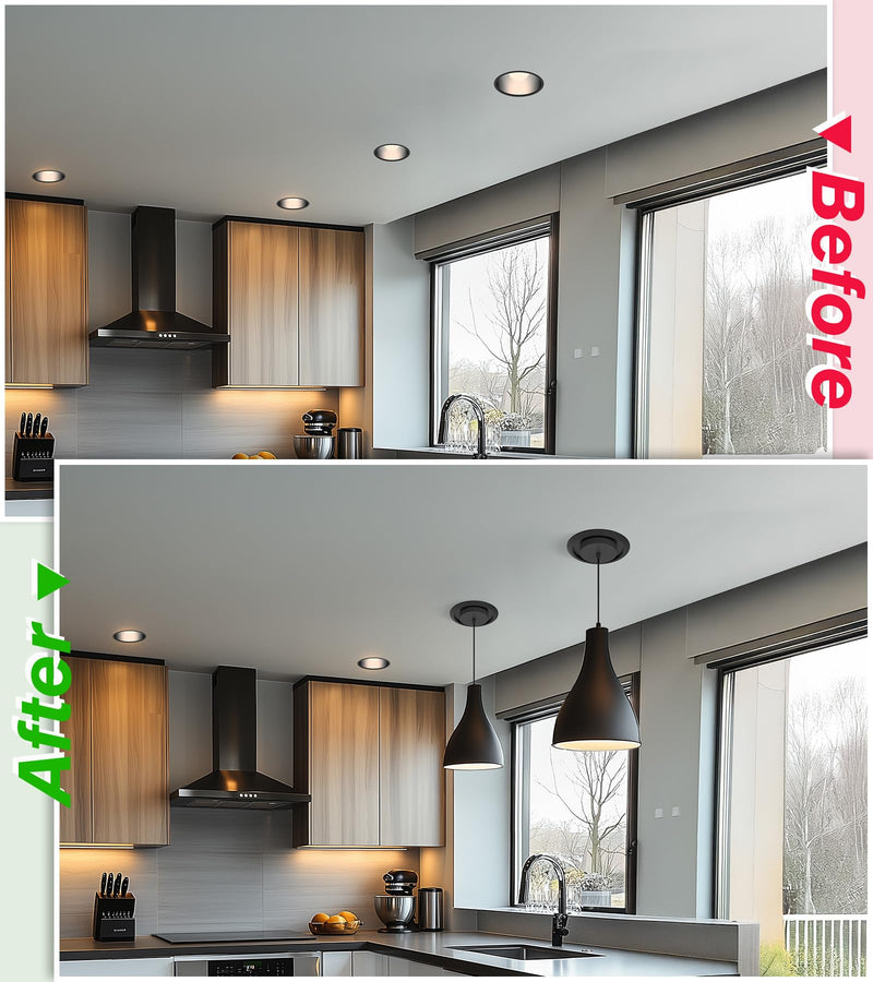 5 & 6 Inch Recessed Can Light Conversion Kit, Upgrade to Stylish Pendant & Hanging Light, Ceiling Fan Compatible, Includes 8-Inch 3D Ceiling Medallion (Matte Black Finish, 1-Pack) Black --1 pcs