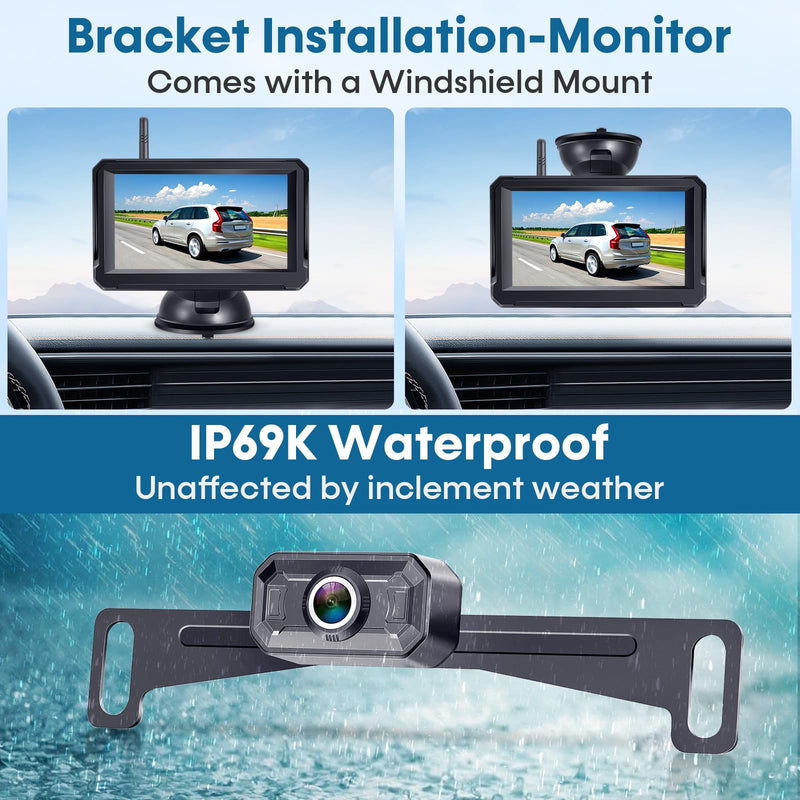 Wireless Backup Camera for Trucks: 5 Inch 1080P HD Display, Rear View Camera, IP69K Waterproof, Night Vision, Dual-Camera Support, DIY Installation, Customizable Parking Lines by Befumly H21 5'' + License Plate Camera