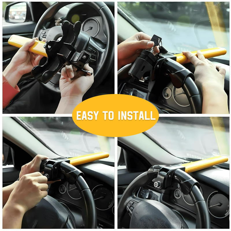 Car Steering Wheel Lock, Heavy Duty Auto Steering Wheel Security Locking Device with 2 Keys, Universal Anti Theft Rotary Wheels Lock for SUVs Trucks Cars, Car Accessories
