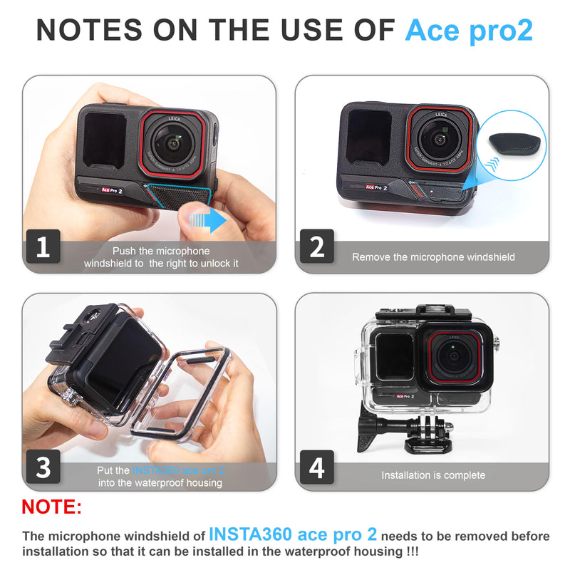 FitStill Waterproof Housing for Insta 360 Ace Pro 2/Ace Pro,50M/164FT Underwater Pressure Resistant Underwater Diving Protective Case Double Cold Shoe Design ace pro2 Accessories ace pro2&ace pro Case