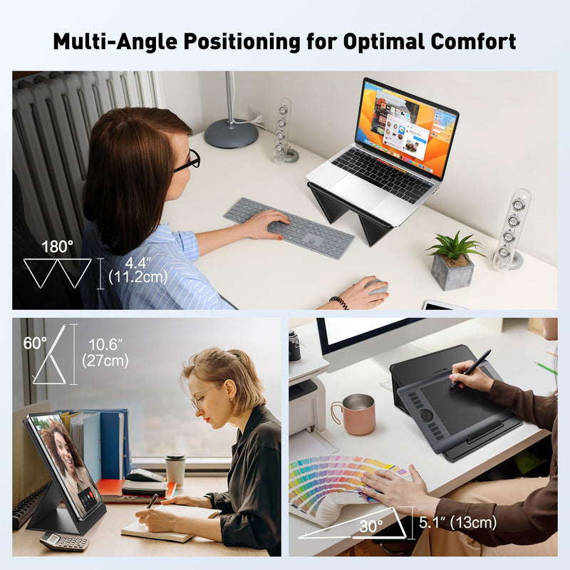 AboveTEK Ergonomic Laptop Stand & Tablet Holder for Desk,Portable Foldable Computer Riser,Adjustable Angle Travel Stand for MacBook Air/Pro,iPad,Fits 13-16 inch Devices,Ultra-Sleek PU Leather-(Black) Black