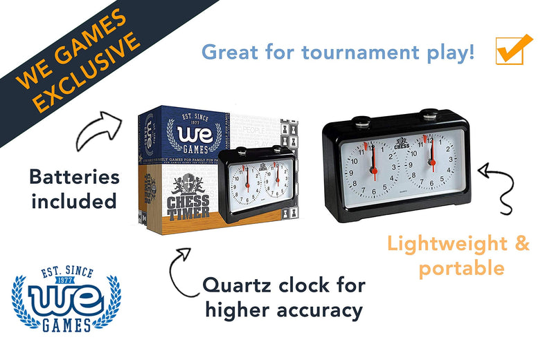 WE Games Analog Chess Clock Timer with Quartz Precision Technology, Game Timer Clock for Blitz Chess and Bullet Chess, Chess Timer Clock Official, Chess Clocks with Analog Timer for Board Games