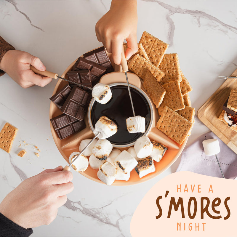 Kusini Fondue Pot Electric Set – 10-oz Chocolate Fondue kit - Temperature Control, Detachable Serving Tray, 4 Forks – Hostess Gift Ideas, Unique Housewarming Gift Set – Birthday Party Ideas Fondue Print