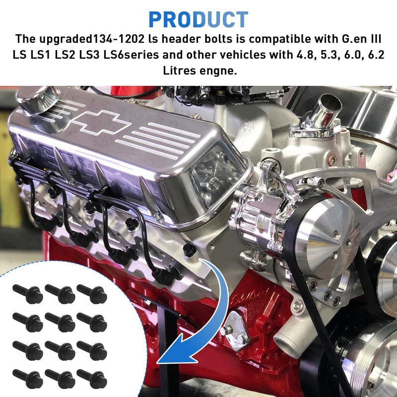 LS Header Bolts 134-1202, for Chevrolet Gen III/LS Series LS1 LS3 LS2 LS6,Also for 4.8L,5.3L,5.7L,6.0L,6.2L,7.0L LS Based Engines