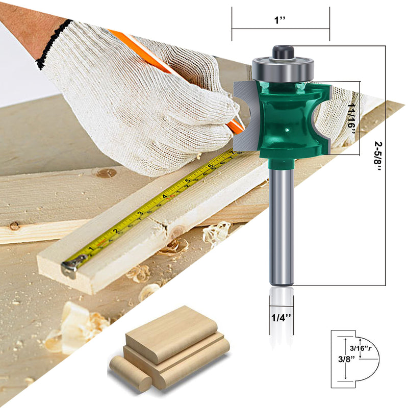 LEATBUY 5 PCS Molding Router Bit Set 1/4-Inch Shank, Corner Rounding Edge-Forming Roundover Beading Router Bit Sets , Woodworking Milling Tools, Carbide CNC Router Cutter (YO01)