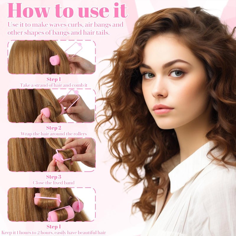 24Pcs Pink Sponge Rollers for Hair, Sponge Hair Rollers Set to Sleep, No Heat Foam Rollers(2.36×1.18in,Pink)