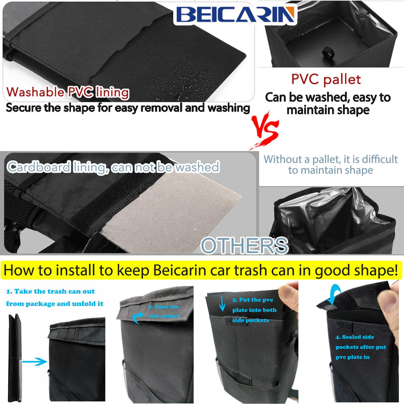 Car Trash Can with Lid - Trash Bag Hanging with Storage Pockets Leak-Proof SUV Organizer Collapsible and Portable Waterproof Truck Garbage Bin, 2.6 Gal Large Capacity Multipurpose Trash Bin for Van