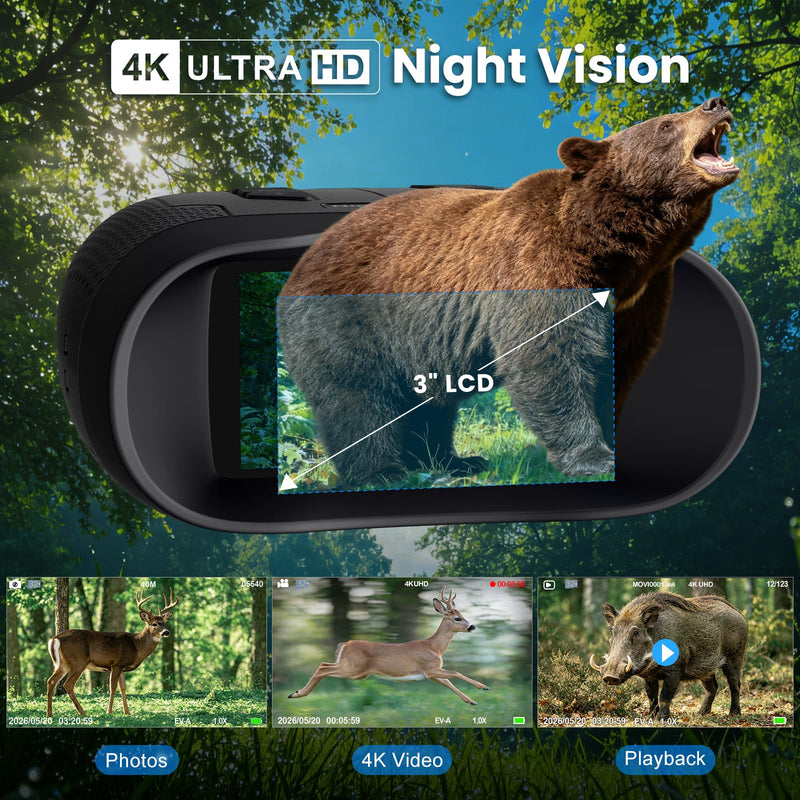 4K Night Vision Goggles for Adults, Photo & Video Recording, 32GB TF Card | Infrared Night Vision Binoculars, Rechargeable Battery, 1968FT Viewing Range for Wildlife Observation, Camping, Security