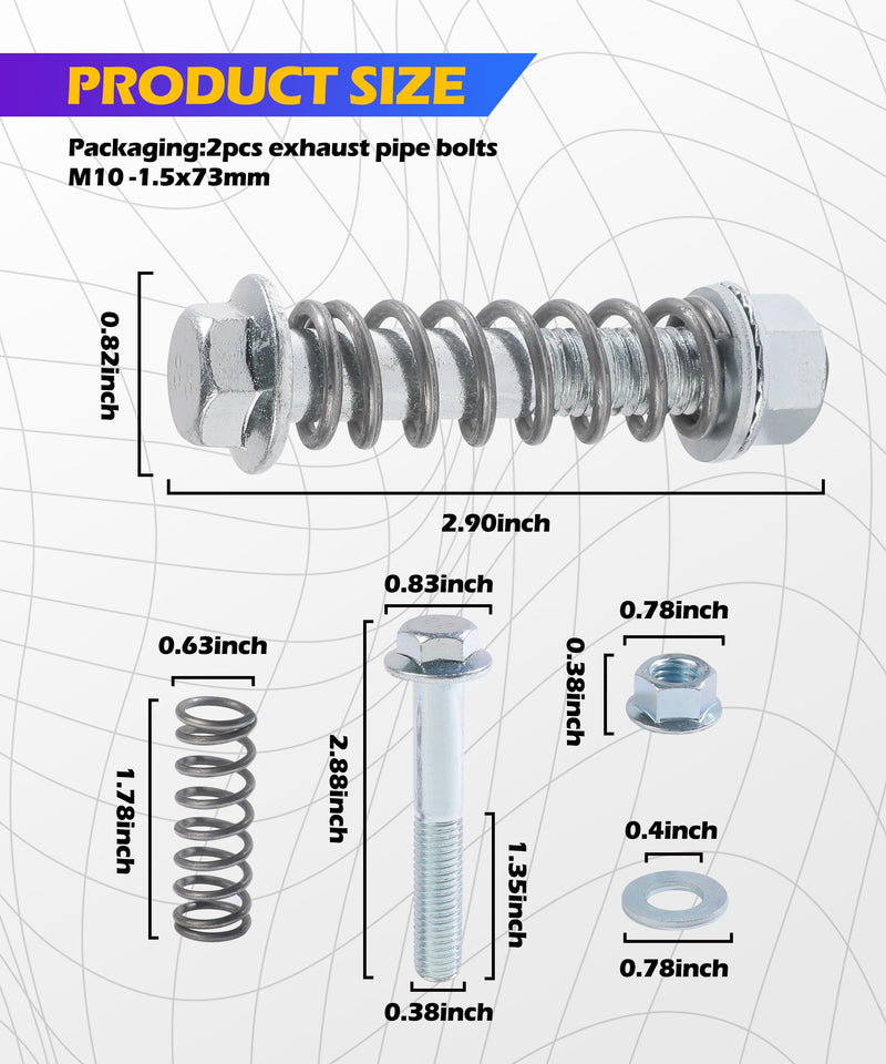 2PCS Exhaust Manifold Bolts,Exhaust Bolts,Car Accessories Exhaust Flange Bolts,M10x1.5 MM Exhaust Bolts and Nuts Kit,Exhaust Manifold Bolts with Springs,Fits Most Cars (Silver) Sliver