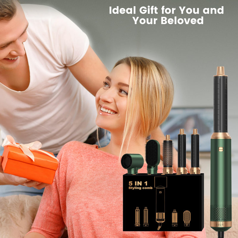 Hair Styler 5 in 1,Airbrush 5 in 1 Multi Styler, Air Styler 5 in 1 with Air Curler, Hair Dryer, Brush Hair Dryer for Drying and Styling Straightening Volumizing Curling Sleeking Green