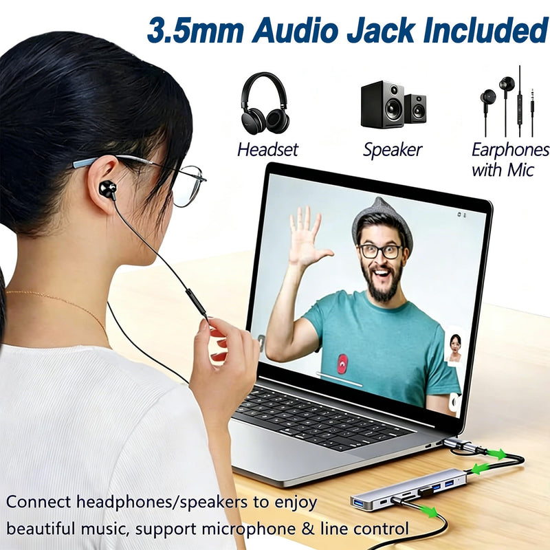 5 in 1 USB C Hub USB-C Multi-Port Adapter with 4K HDMI 100W PD USB 3.0 SD TF Card Reader for Laptops Travel 5in1