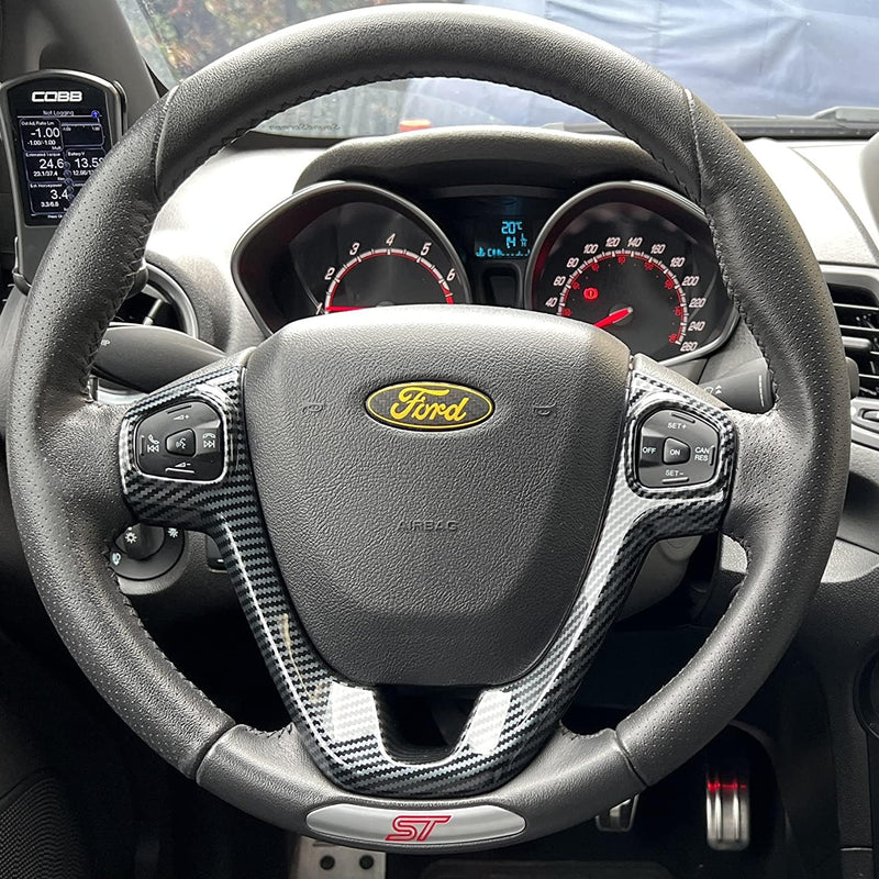 ruihe Carbon Fiber Color Steering Wheel Cover Trim Fit for Ford Fiesta 2012 2013 2014 2015 2016 2017 2018