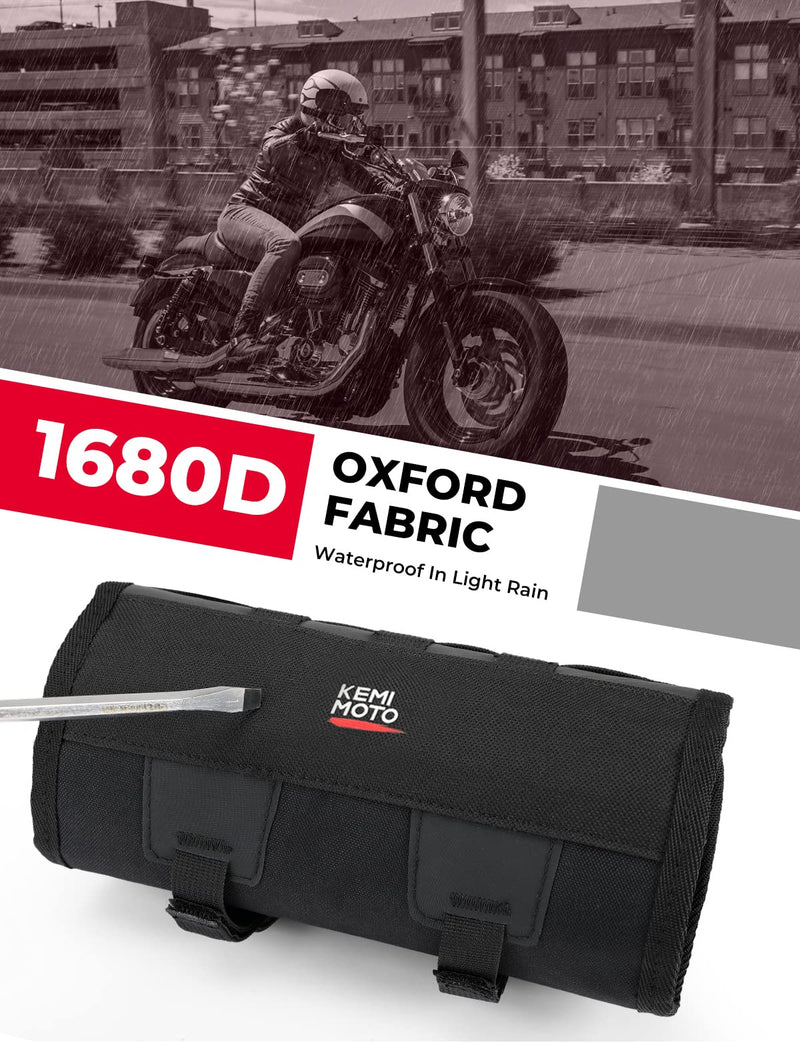 KEMIMOTO Motorcycle Tool Bag - Handlebar Kit Roll Up Organizer With Elastic Loops Pockets - Sturdy Pouch for Softail Dyna Sportster - Tools Not Included Nylon