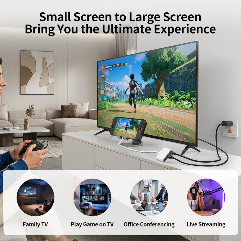 USB C to HDMI Adapter for iPhone 17 16 15, 4K@60Hz~120Hz iPhone to TV Adapter USB C with 100W Fast Charging, 5Gbps USB 3.0 Port, iPhone Hdmi Dongle for iPad/TV/Projector/Monitor, MFi Certified