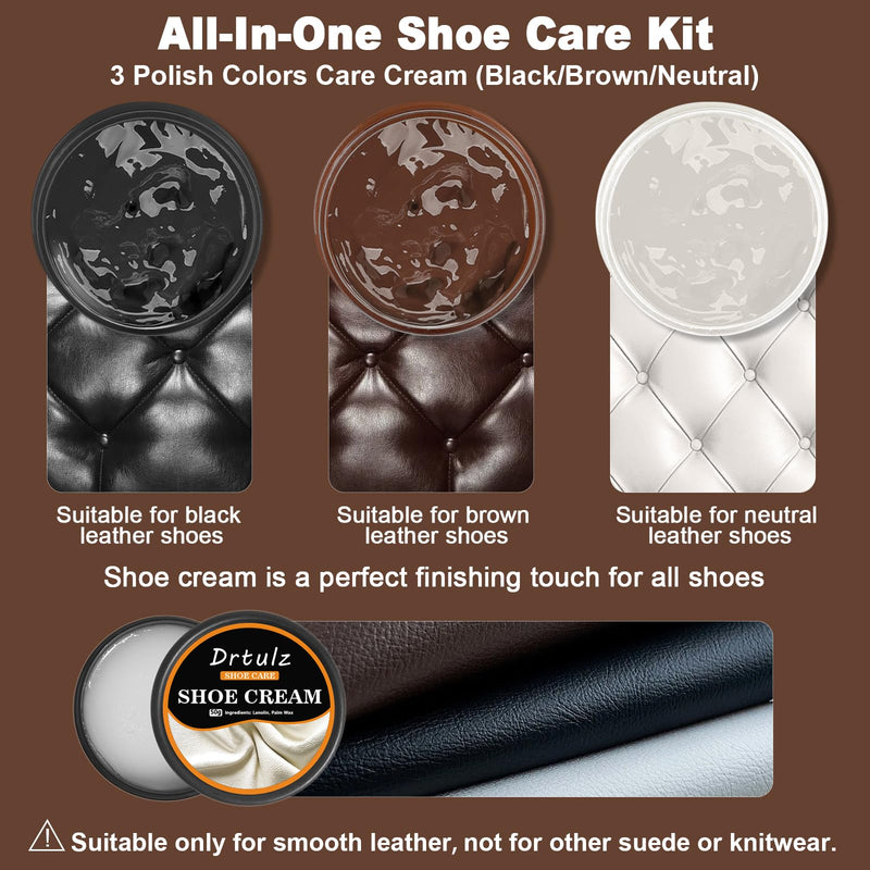 15Pcs Shoe Shine Kit for Men – Gift with Mink Oil & Saddle Soap, 3 Horsehair Brushes, Black/Brown/Neutral Polish – Leather Boot Care Kit with Sponges & Cloth – Complete Cleaning & Conditioning Set
