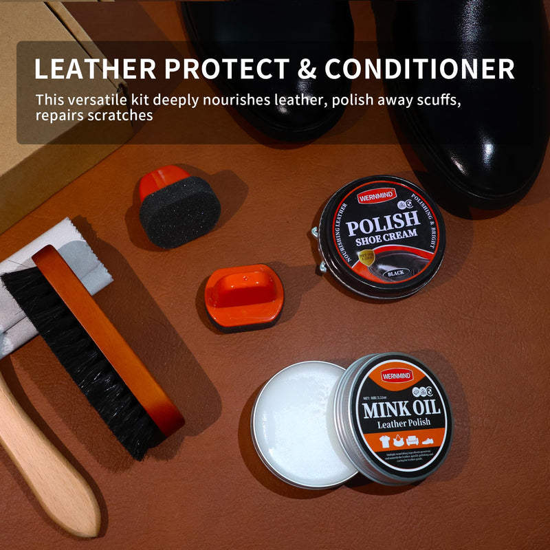 Black Brown Shoe Polish Kit Saddle Soap Mink Oil Shoe Shine Kit Boots Leather Conditioner Cream Wax Care Set 10pcs Polish Kit 10pcs Black Polish