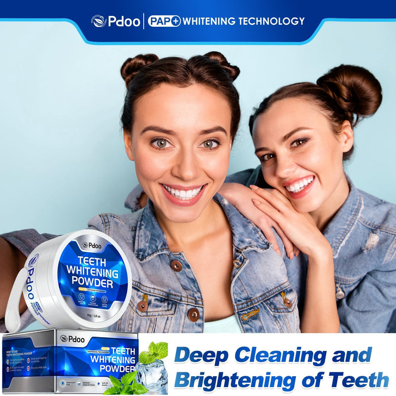 Blue Teeth Whitening Powder 50g - Brightening Tooth Powder for Instantly Whiter Smile, Natural Mint Flavor, Removes Coffee & Wine Stains, for Sensitive Teeth, Enamel Safe, Fluoride Free, Vegan Blue 1.8 Ounce (Pack of 1)