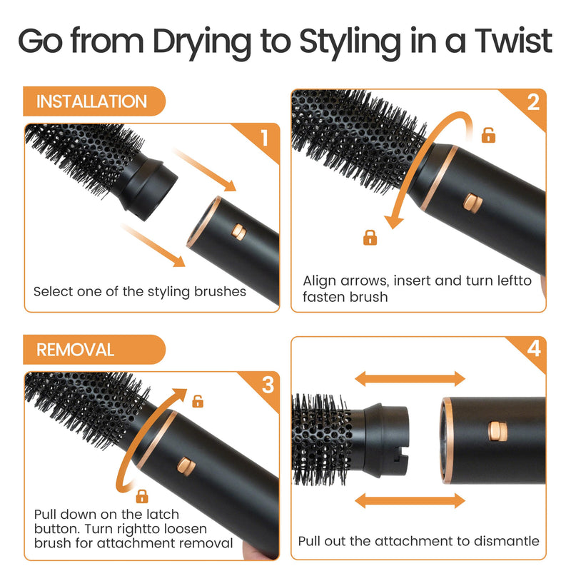 Airbrush 5 in 1 Multi Hair Styler Blowdry Brush Hairdryer Hot Magic Air Styler Set for Women, Hair Styling Appliances with Curl Straighten Wavy Smooth, All Hair Type/Length (Black) Black