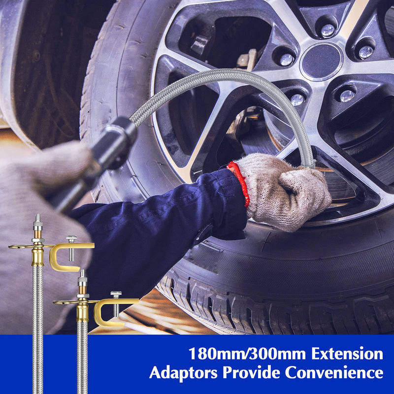 4 Pieces Valve Stem Extension Stainless Steel Tire Extender Braided Valve Stem Extender 6 Pieces 45 90 135 Degree Brass Valve Stem Extender Tire for Most Cars Truck (Silver,7 Inch, 12 Inch) Silver 7 Inch, 12 Inch