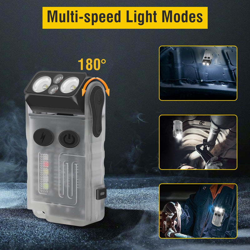 Boruit V20 Small Powerful Flashlight Super Bright with 365nm UV, Red Blue Green Warm Light, 180° Swivels, 110dB Buzzer, Mini Keychain Pocket Rechargeable LED Flashlights Usb EDC Clip Flash Light White Fluorescent UV light version