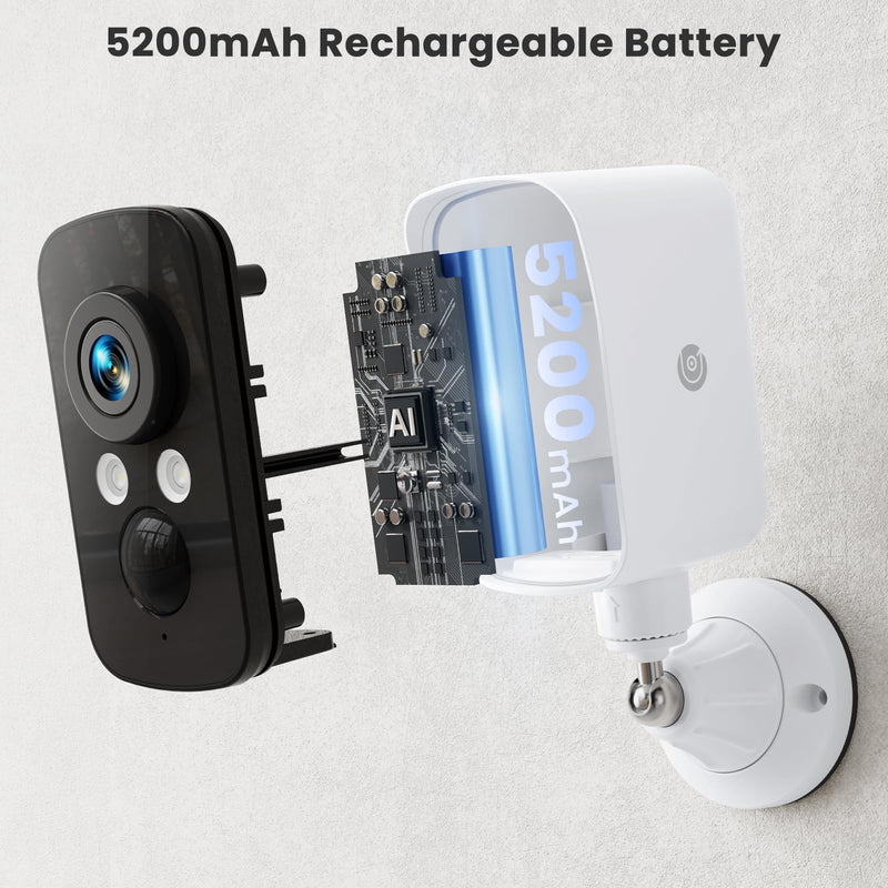 300° Pan Wireless Outdoor Security Camera, No Subscription Free 7-Day Cloud/SD, AI Detection, Magnetic Mount, Battery Powered, 2.4G WiFi, 2K, Night Vision, 360° View, 2-Way Talk, Home Security, IP65