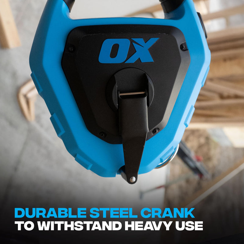 OX Pro Giant Chalk Line 150ft Quick-Wind Cotton Nylon Extra Bold Line Chalk Reel with Rubber Grip - 4:1 Gear Ratio Professional Grade Marking Tool Choclain Choclay Tiralineas 150ft Giant Chalk Reel