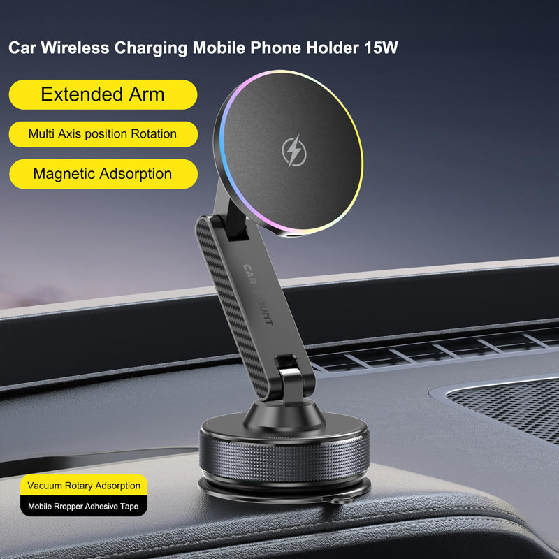 15W Magsafe Car Phone Mount Charger,Vacuum Car Phone Holder Charger,360° Adjustable Magnetic Cell Phone Holders for Car,Wireless Charging Mount for iPhone 17-12 Pro Max Plus Car Accessories