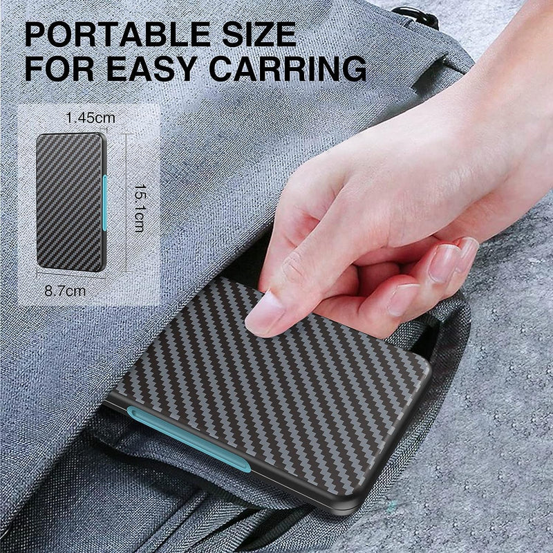 HEIYING Memory Card Case for SD Card and TF Card, Portable SD Card Holder SD SDHC SDXC TF Card Storage with 20 SD Card Slots & 20 Micro SD Card Slots. Carbon Fibre Black