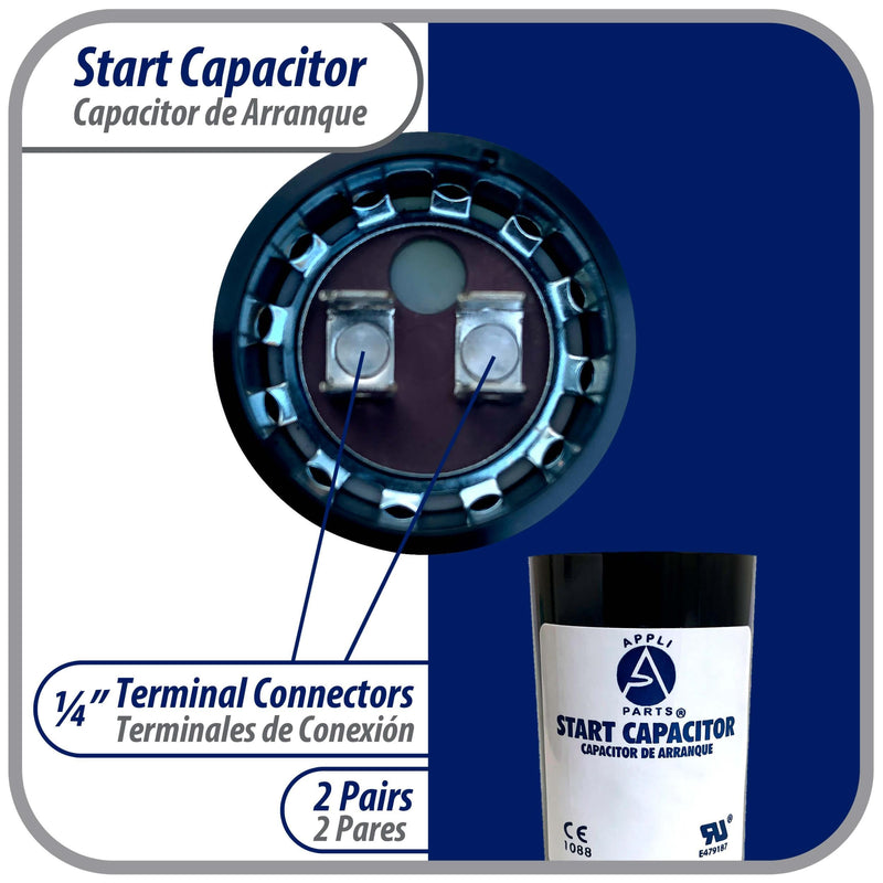 Appli Parts CON-270-330 Motor Start Capacitor 270-324 MFD uF, 330 VAC. Universal for Electric Motor Applications, 1.75 in Wide, 3.38 in Height