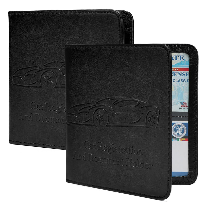 2-Pack Car Registration and Insurance Holder for Women Men, Glove Box Paperwork Organizer with Magnetic Buckle for Easy Access and Protect Documents and Various Cards in Vehicle, Black