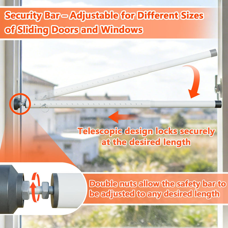 Sliding Door Lock Rods, 1-Pack Set 17-50 Inch Adjustable Door & Window Safety Rods Sliding Door Security Bar Locks with Rubber Tips, Window Lock Bars for Home, Apartment, Travel & Patio （White） 1 Pack