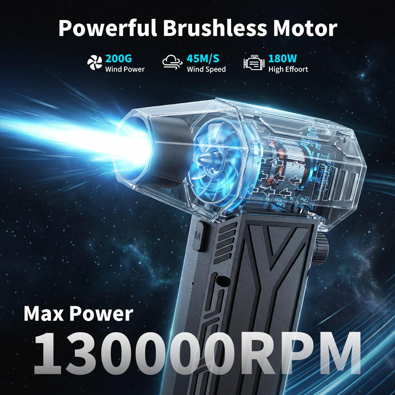 Compressed Air Duster 130000RPM Brushless, Rechargeable Cordless Electric Air Blower, Infinite Variable Speed Dust Remover Cleaner for Computer Keyboard Laptop, Home Car Outdoor Use, Black