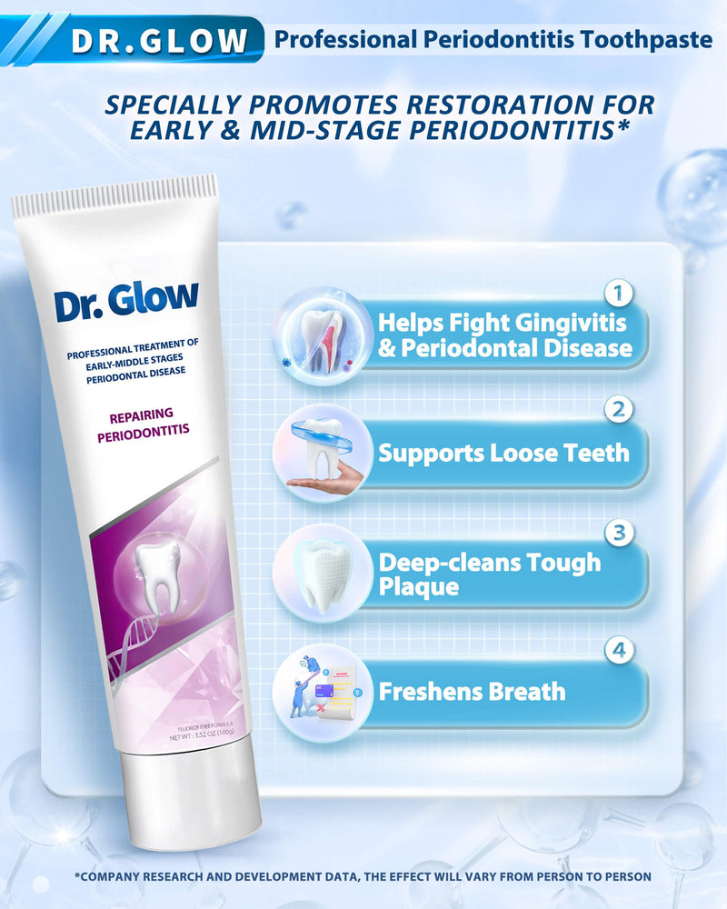 Dr. Glow Toothpaste Gum Repair for Receding Gums, Periodontal Disease, Bad Breath, Gum Regrowth, Loose Tooth Repair - 2 Tubes Pink 3.52 Ounce (Pack of 2)