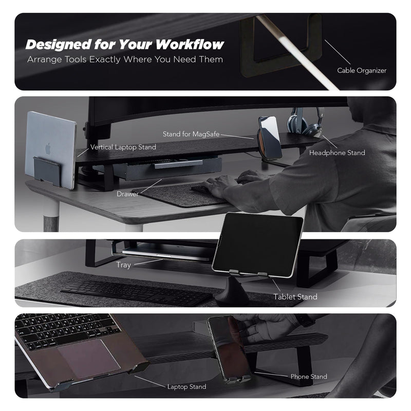 Moodular Add-ons Vertical Laptop Tray [Accessory Only - Requires Moodular Wooden Monitor Stand Slide Rails for Use] Black MSA-VLT 09 Add-on Vertical Laptop Tray