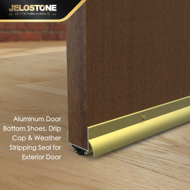 U-Shaped Aluminum Door Bottom Shoes with Drip Cap(Gold) - Fire Rated - 1-3/4"W x 1-5/16"H x 36" L Weather Stripping Seal for Exterior Doors, Vinyl Insert, JS-216DV Gold 1-3/4"W x 1-5/16"H x 36"L