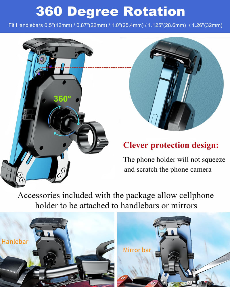  [AUSTRALIA] - BRCOVAN Motorcycle Phone Mount, [1s Lock] [One Hand Operation] Bike Phone Mount, Aluminum Alloy Mounting Base Handlebar Cell Phone Holder for Bicycle Motorcycle ATV Scooter Fit 4''-7'' Smartphones