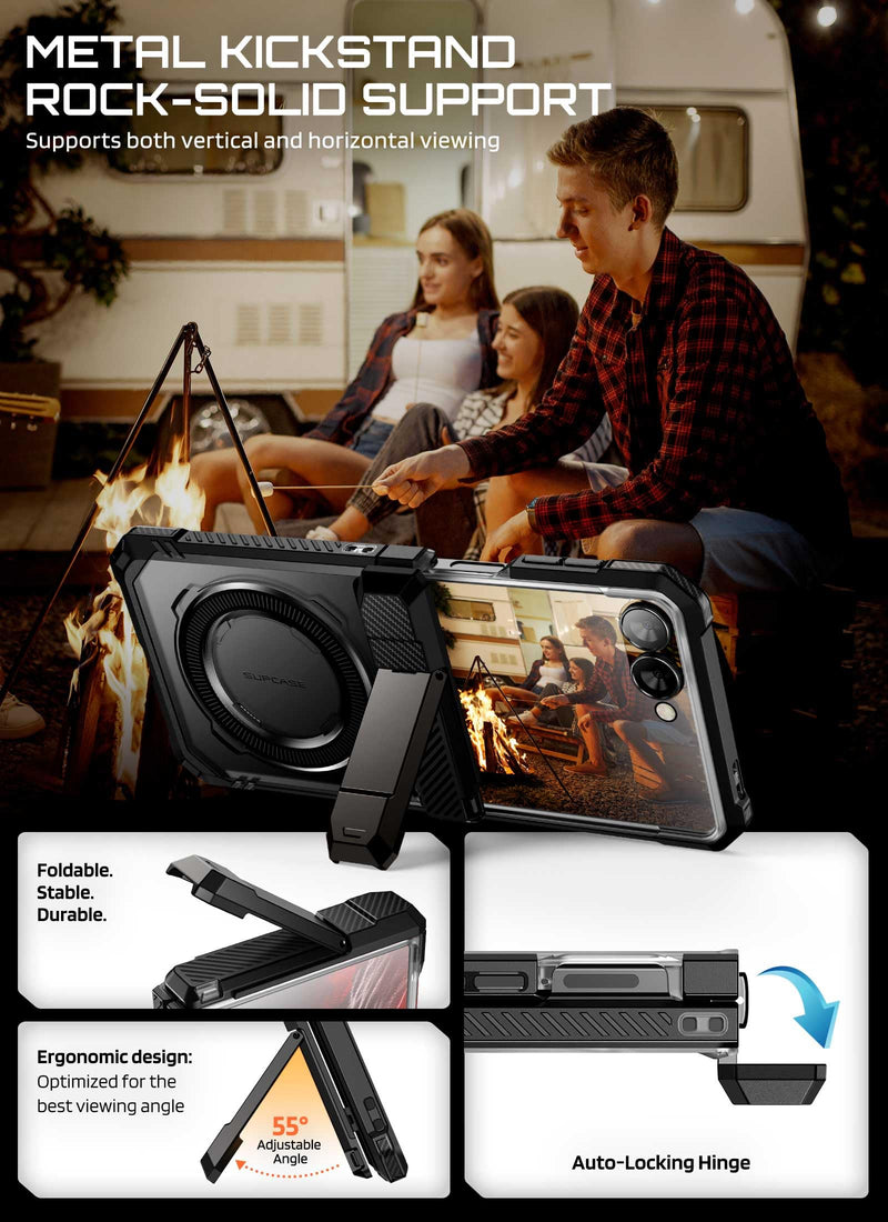 SUPCASE for Samsung Galaxy Z Flip 8 Case with Built-in Kickstand, Black | Front Screen Protector, Translucent PC Backplate, Hinge Protection, Support MagSafe, Strong Magnetic, Unicorn Beetle Grip