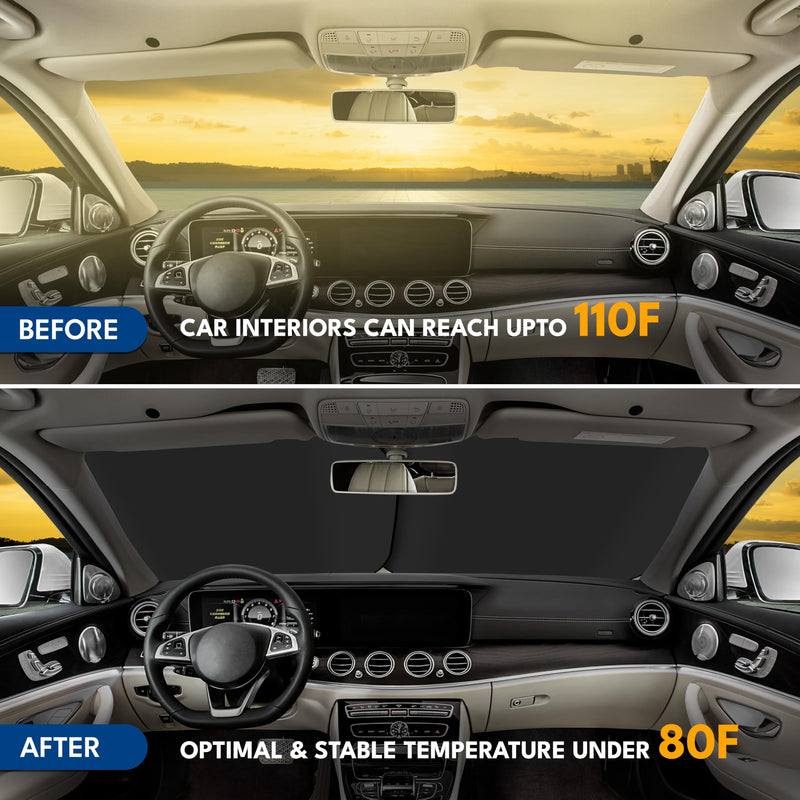 EcoNour Car Windshield Sun Shade Foldable | Front Windshield Shade for Sun, Heat and UV Rays | Sunshade for Car Front Window and Interior Sun Protection | Medium (31 * 28 inches)