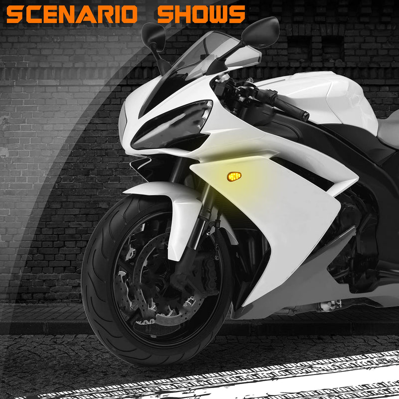 QUASCO Flush Mount Motorcycle Turn Signals Smoked Lens led Blinkers Compatible with Yamaha YZF R1 R3 R6 R6S FJ 09 FZ MT 07 09, Amber For Yamaha