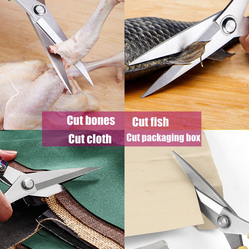 Kitchen Shears 2 Pack, Heavy Duty Poultry Shears, Dishwasher Safe, All Purpose Stainless Steel Utility Scissors for Kitchen, Chicken, Fish, Herbs, Turkey Silver+rose Gold