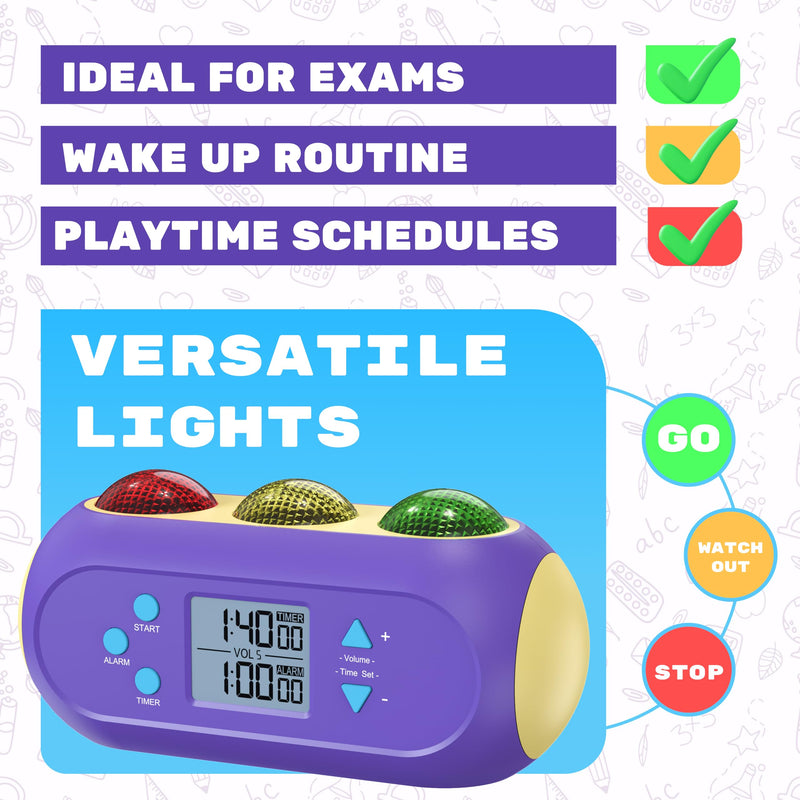 Visual Classroom Timer for Kids & Teachers w/Visual and Audible Alarms - Light Timer Green(GO) Orange(Alarm) Red(Stop) for Lessons Exam Quiz Break Time Tracking Kids