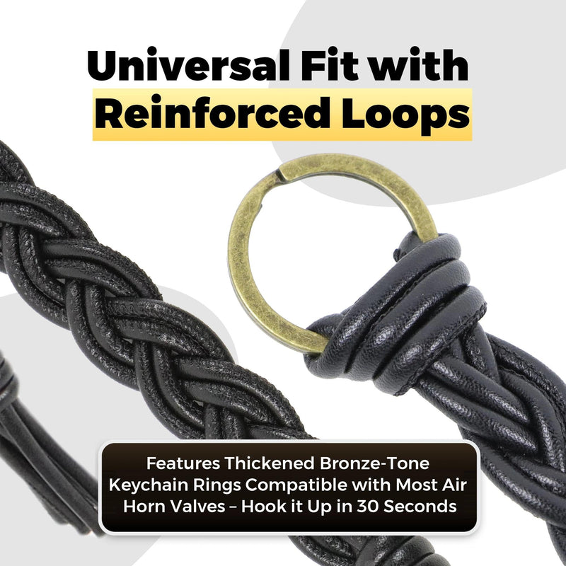 12 Inch Black Braided Air Horn Pull Cord Replacement - Heavy Duty Synthetic Leather Lanyard for Semi Truck, Tractor & Big Rig Accessories