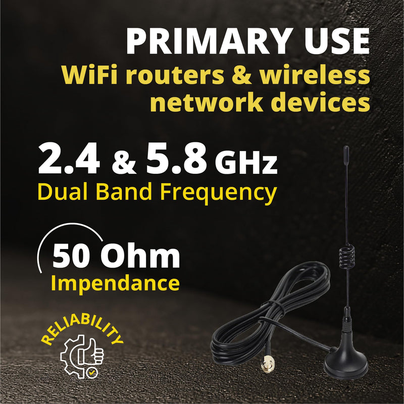 Dual Band WiFi Antenna 2.4GHz 5GHz 5.8GHz 2dBi Magnetic Antenna RP-SMA Male Antenna for WiFi Router Wireless Network 1 PACK