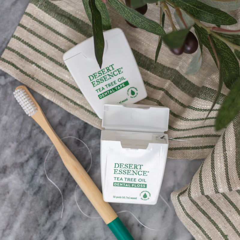 Desert Essence Tea Tree Oil Dental Tape - 30 Yards - Pack of 6 - Naturally Waxed w/Beeswax - Thick Flossing No Shred Tape - On The Go - Removes Food Debris Buildup - Cruelty-Free Antiseptic