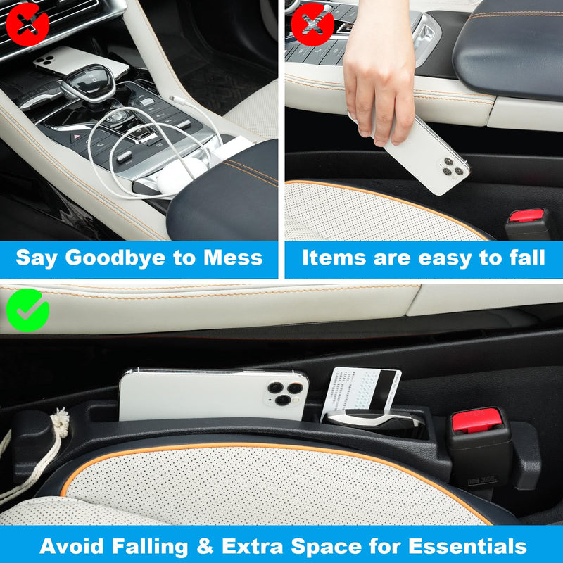 Car Seat Gap Filler with Drop Prevention & Storage Hook - Between Seats Console Organizer for SUV Truck - Car Accessories - Set of2 (Black)