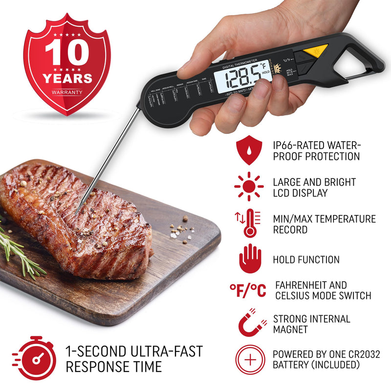 Christmas Gift for Dad – Professional Meat Thermometer, Instant Read Food Thermometer with Waterproof Design, Backlight & Hold/Min/Max – Perfect BBQ Grill & Kitchen Gadget for Men, Husband, Chef