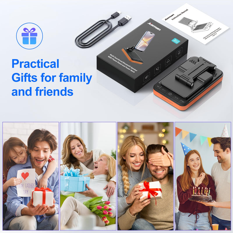 JTEMAN 2 in 1 Cell Phone Stand with Bluetooth Speaker & 3 in 1 Bluetooth Speaker Phone Stand with Power Bank